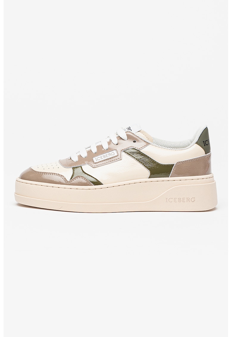 Pantofi sport de piele cu siret - Bej/Grej