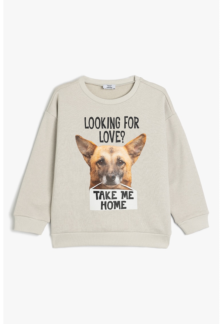 Bluza de trening cu imprimeu frontal - Maro taupe deschis