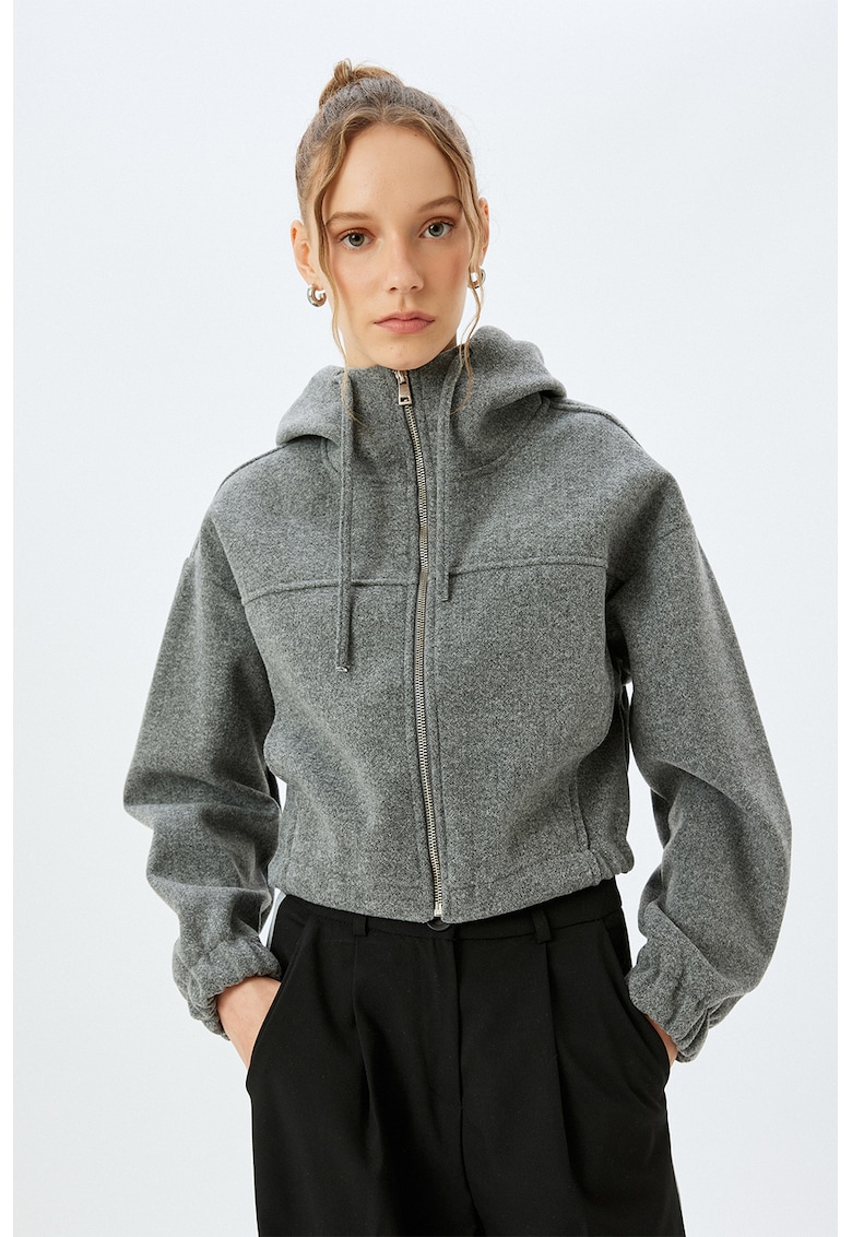 Hanorac crop cu fermoar