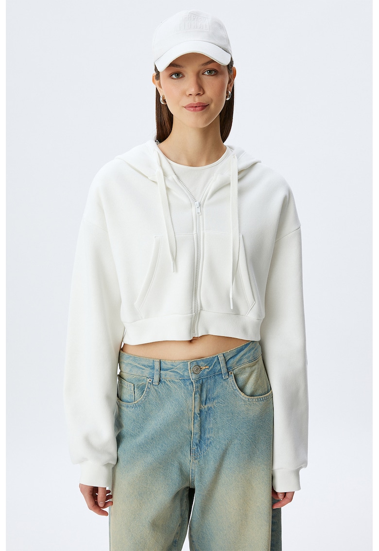 Hanorac crop supradimensionat - Alb/Verde