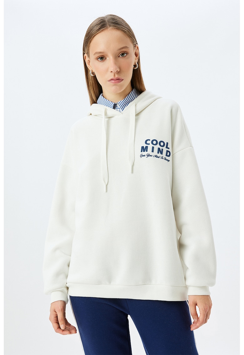 Hanorac supradimensionat cu imprimeu text - Alb murdar/Bleumarin