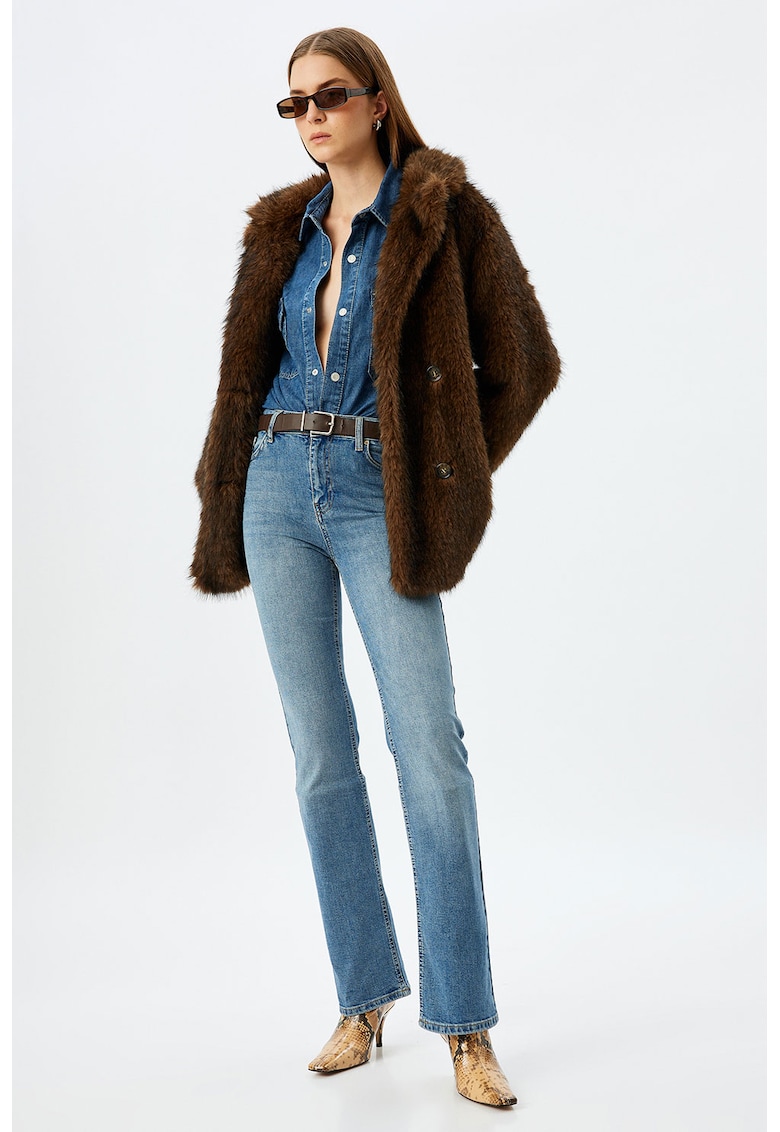 Blugi cu croiala bootcut si talie inalta - Albastru prafuit