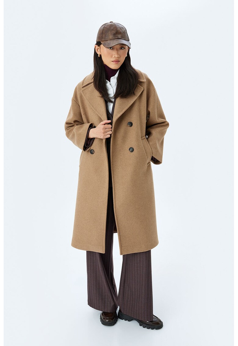 Palton cu doua randuri de nasturi - Maro camel