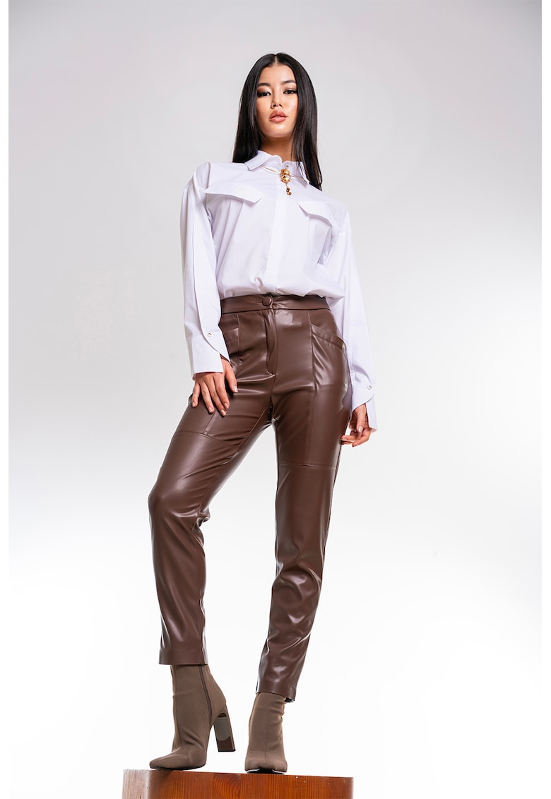 Pantaloni crop de piele ecologica Luciana
