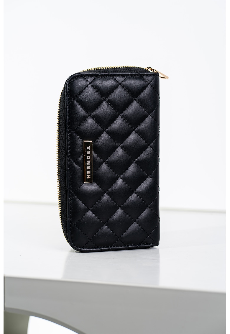 Portofel matlasat de piele cu fermoar