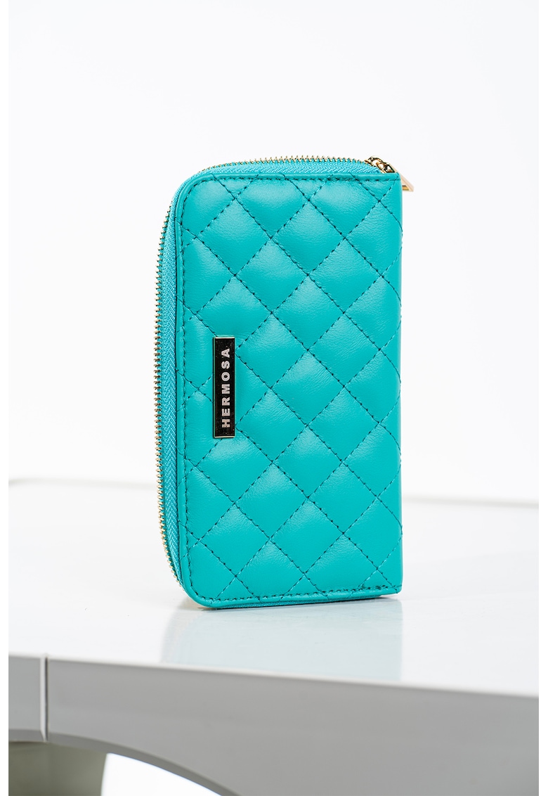 Portofel matlasat de piele cu fermoar