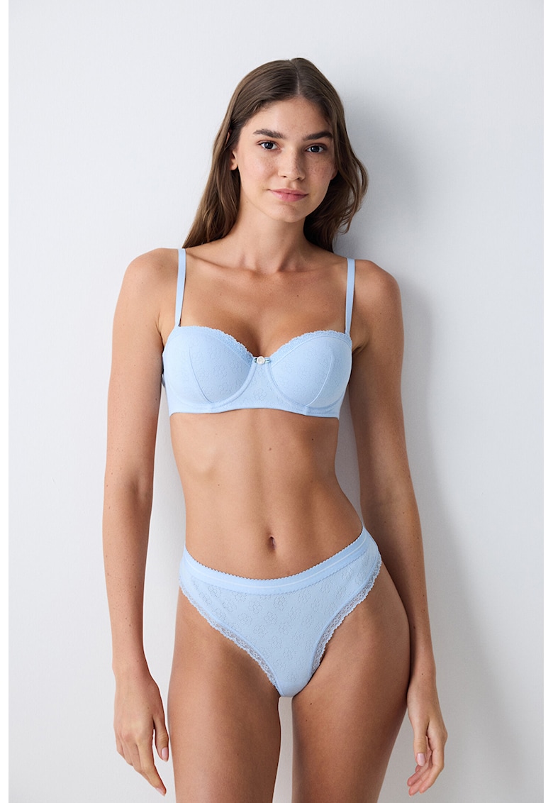 Sutien de bumbac cu garnituri inguste de dantela
