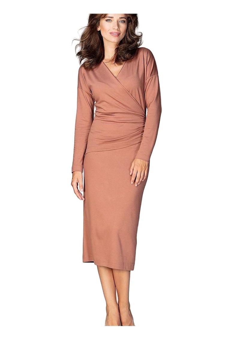 Rochie de zi -  Viscoza/Poliester - Maro