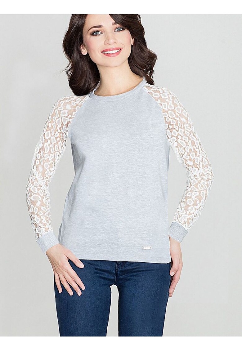 Bluza dama - maneci dantela - gri - bumbac