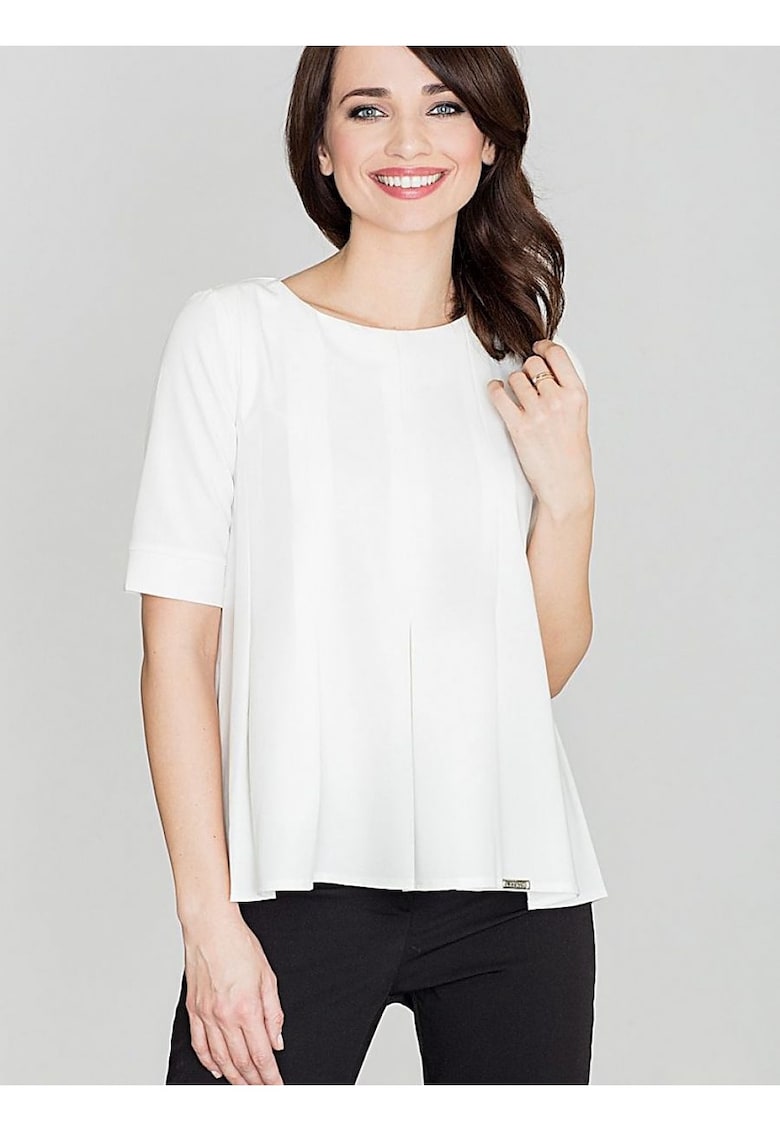 Bluza dama  bej - cu spate prelungit - maneci scurte - material elastic