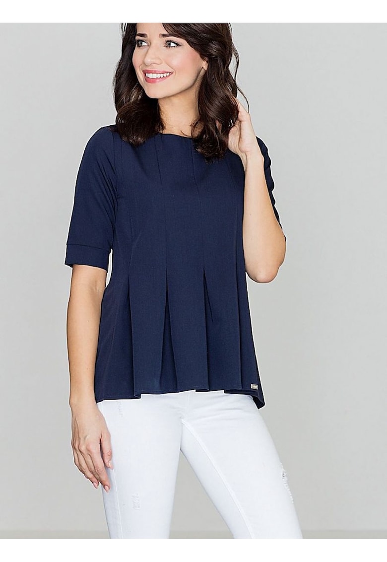 Bluza dama -  bleumarin - maneci scurte - decolteu rotund - poliester 65% - viscoza 35%