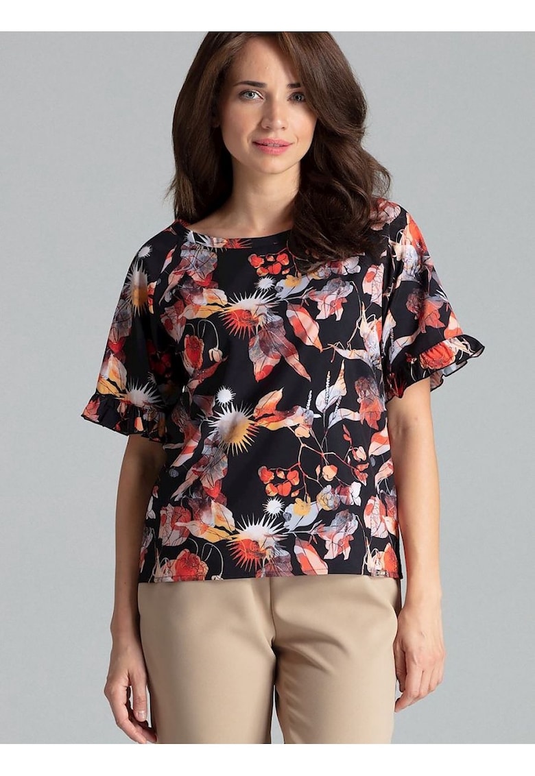 Bluza dama - model floral - maneci scurte - multicolor - poliester Bluza dama - model floral - maneci scurte - multicolor - poliester