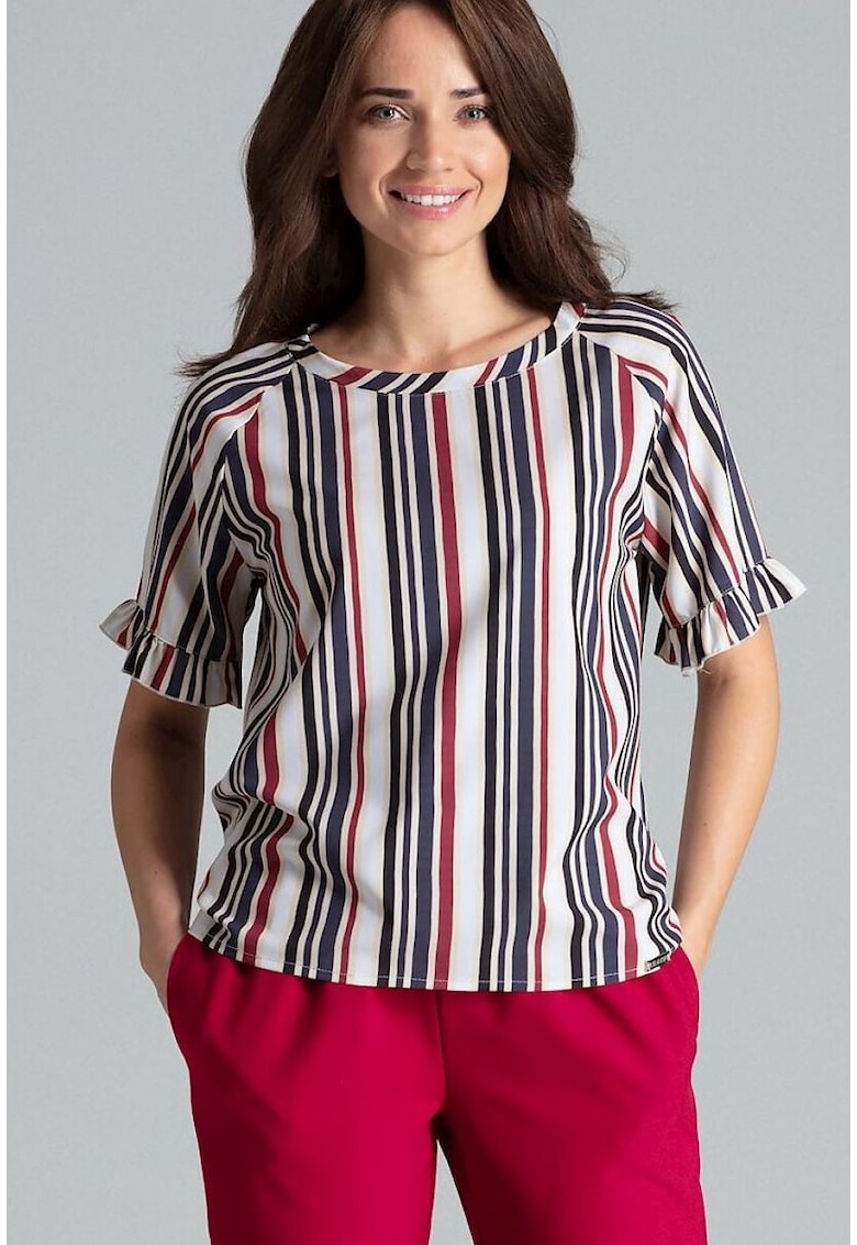 Bluza dama - multicolor - cu dungi - maneci scurte - poliester Bluza dama - multicolor - cu dungi - maneci scurte - poliester