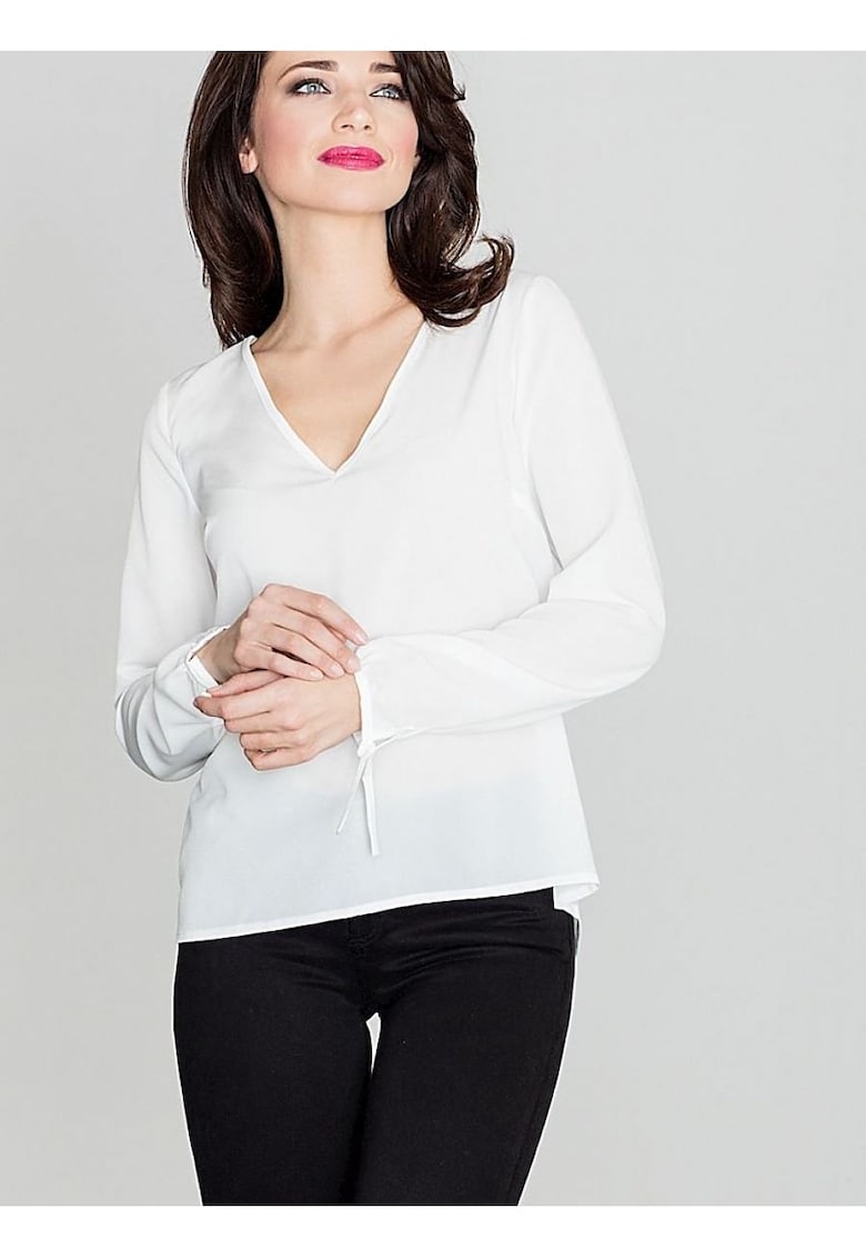 Bluza dama - maneci lungi - decolteu mic - bej - poliester