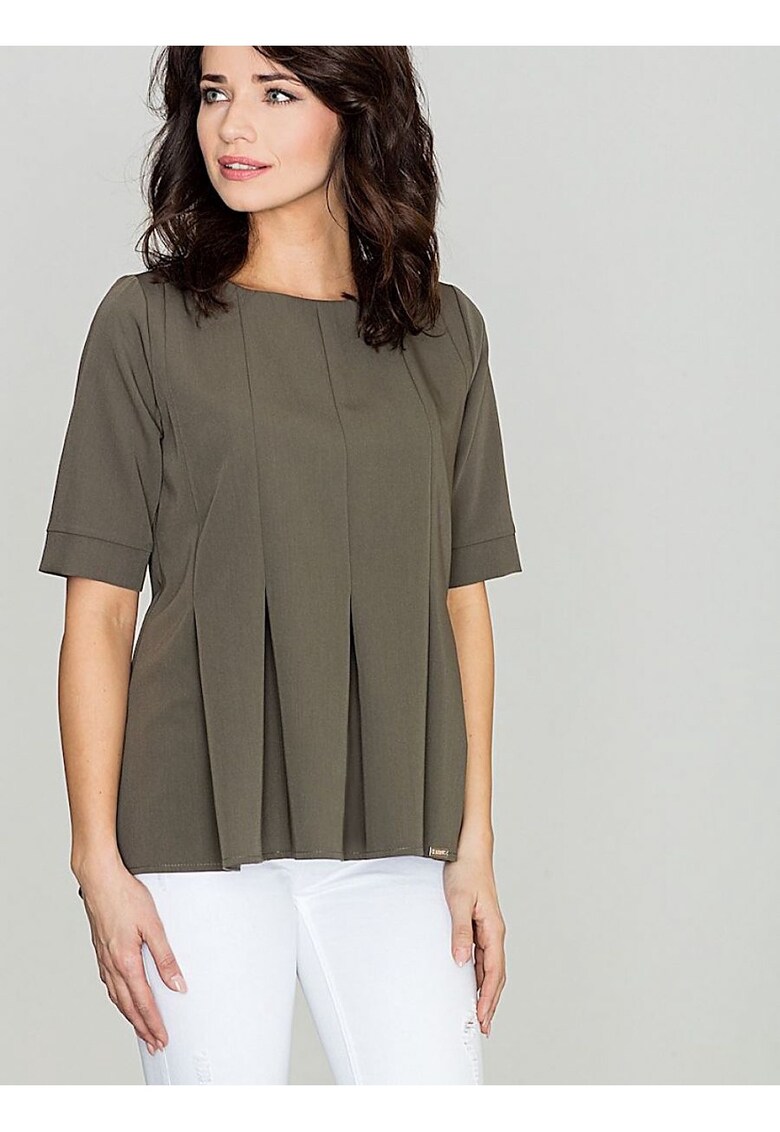 Bluza dama - verde - poliester si viscoza - maneci scurte - decolteu rotund