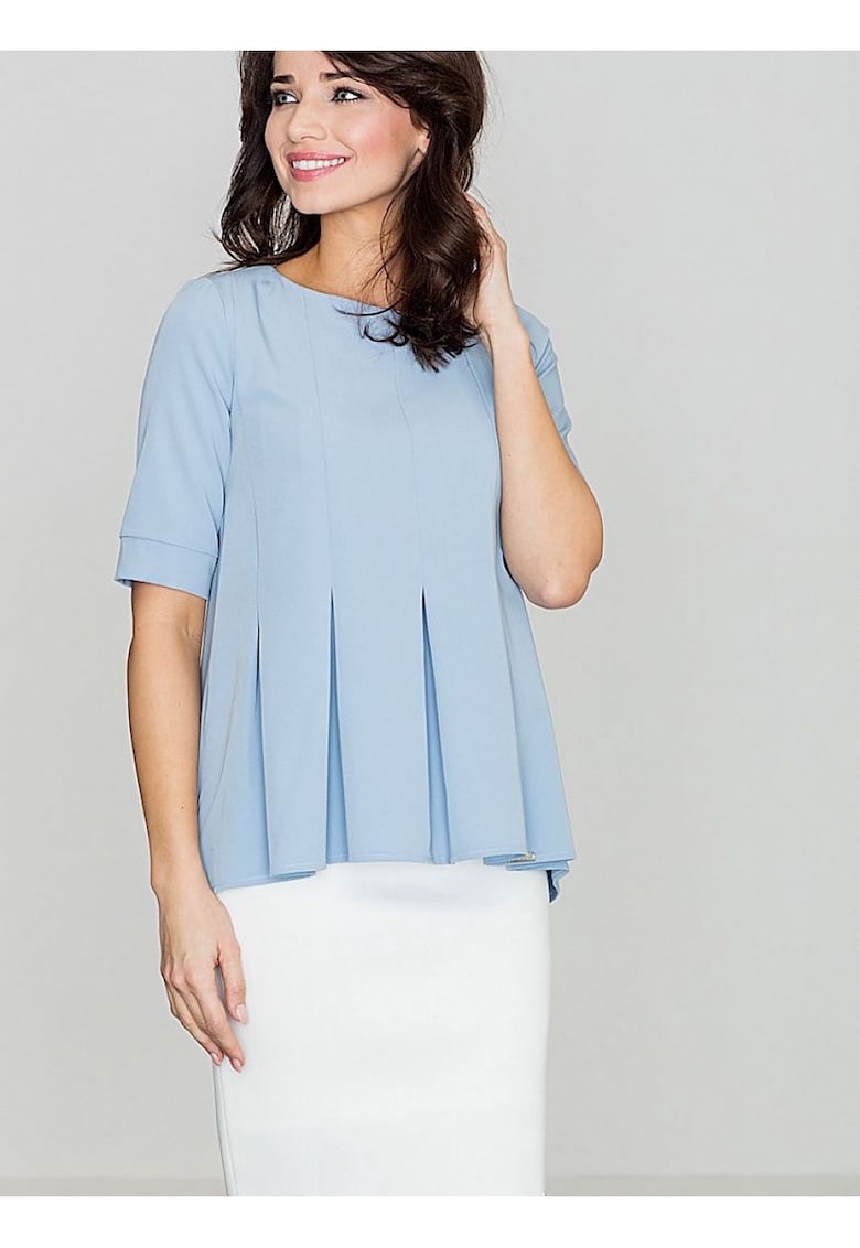 Bluza dama albastra - poliester - maneci scurte - decolteu rotund