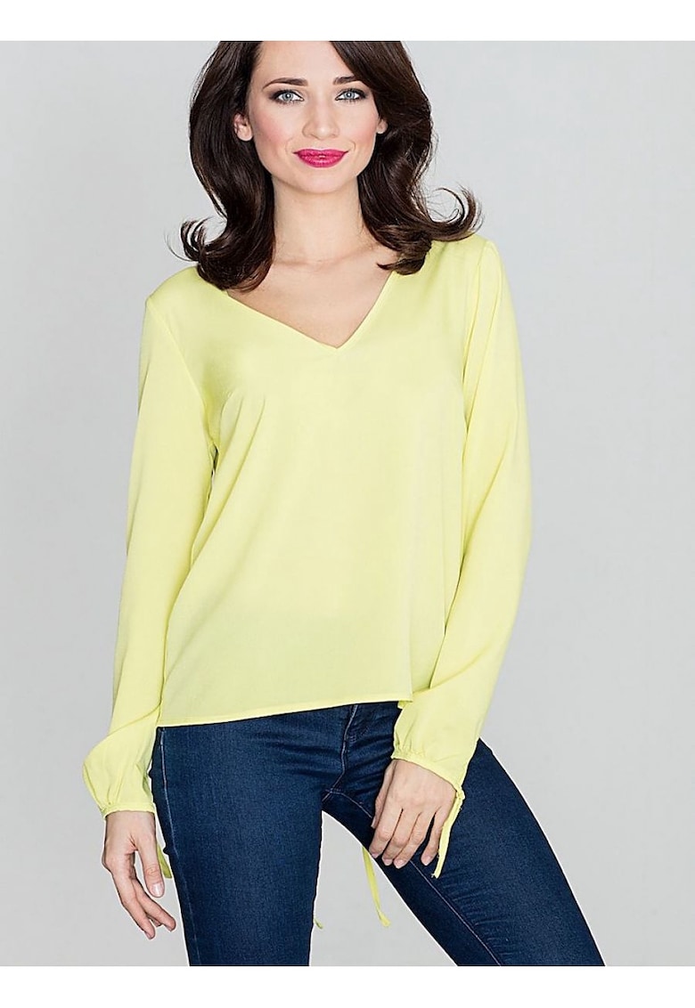 Bluza dama - maneci lungi - decolteu mic - poliester - Galben