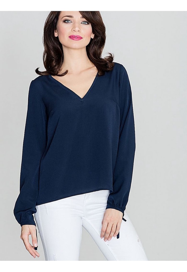 Bluza dama  bleumarin - maneci lungi innodate - decolteu mic - cravata spate - poliester