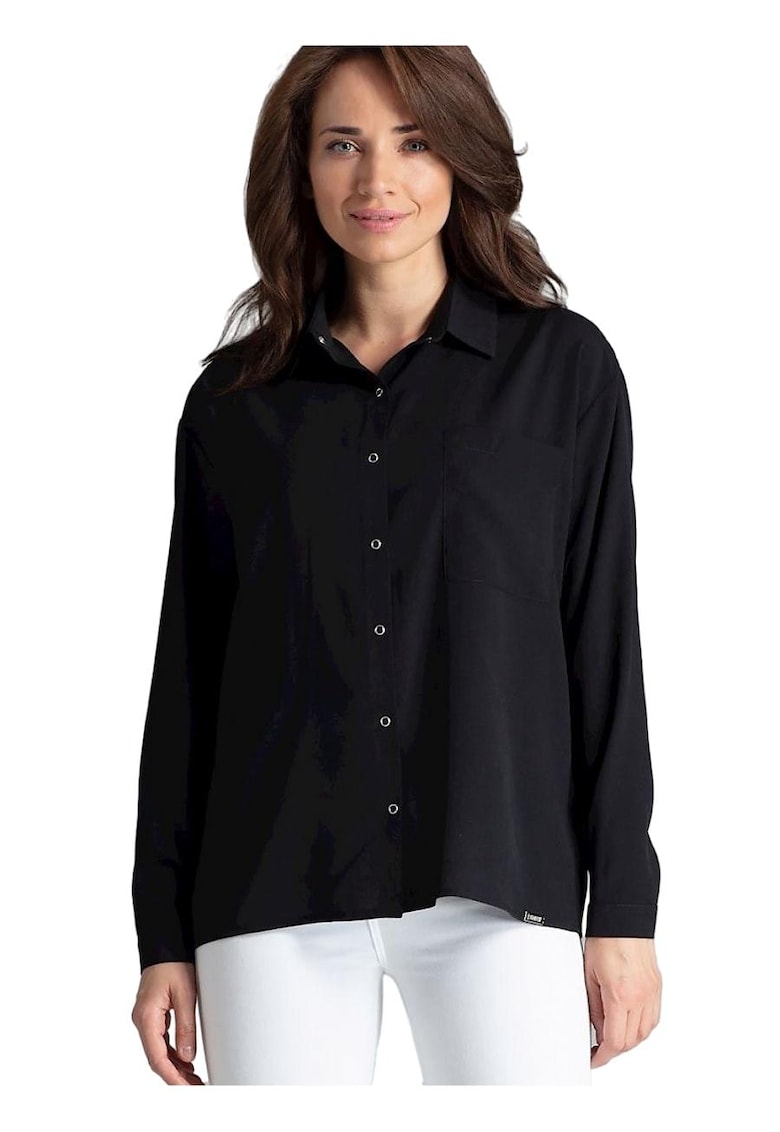 Camasa dama -  neagra - cu maneci lungi - buzunar - elastan - poliester - viscoza