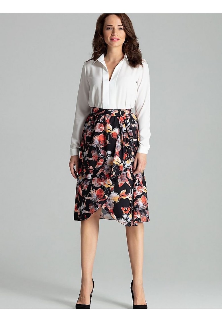 Fusta midi plisata - model floral - poliester - Multicolor