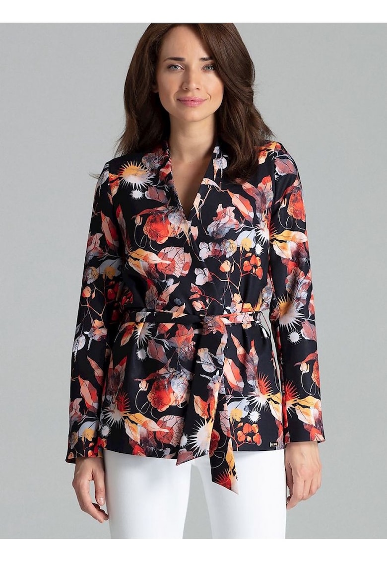 Bluza dama - croiala dreapta - imprimeu floral - neagra - poliester