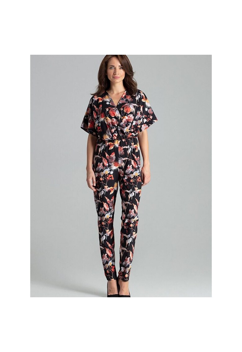 Salopeta dama  florala - pantaloni lungi - maneci kimono - multicolor - poliester Salopeta dama  florala - pantaloni lungi - maneci kimono - multicolor - poliester