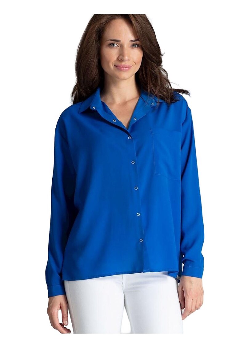 Camasa dama - cu maneca lunga - albastra - din poliester si viscoza -