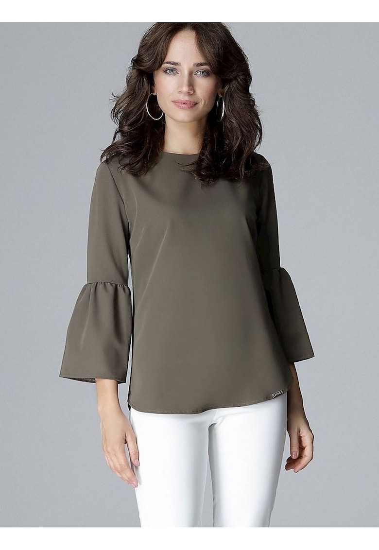 Bluza dama - cu maneci 3/4 - volane - verde - poliester