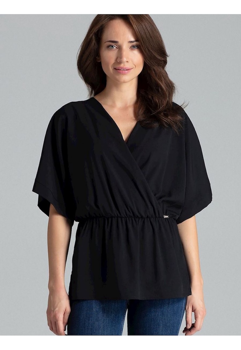 Bluza dama - neagra - cu maneci kimono - elastica - din poliester -