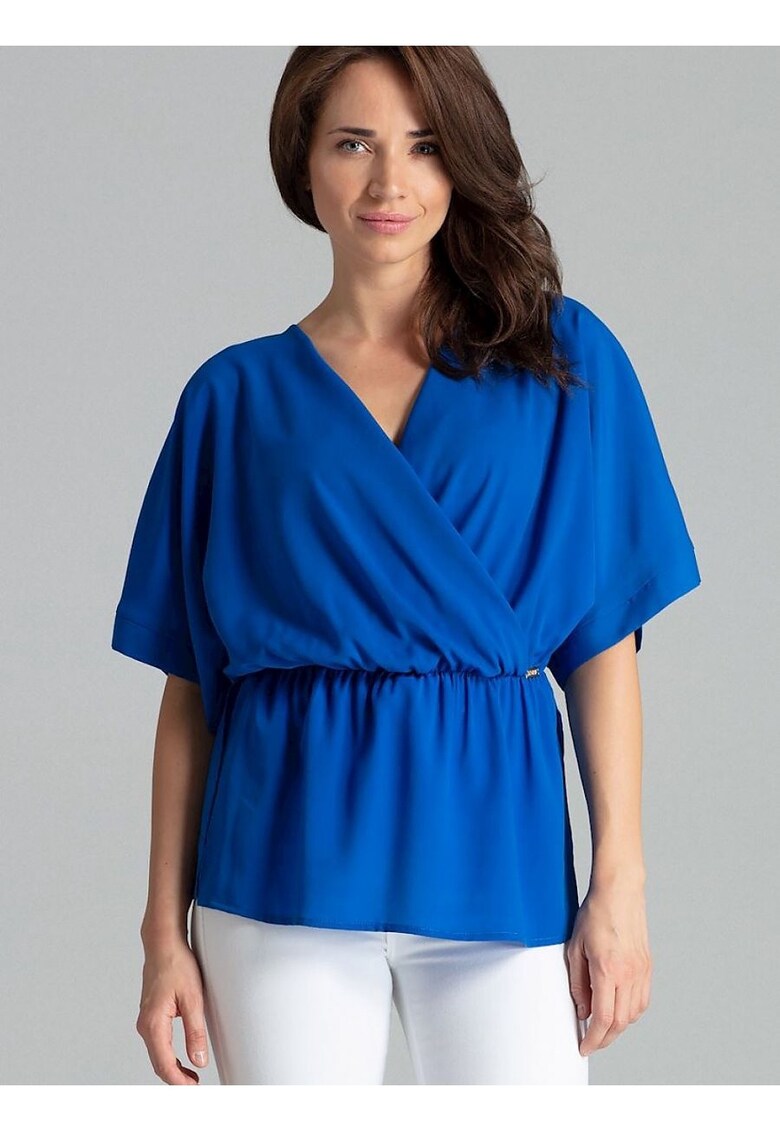 Bluza dama - simpla - lejera - albastra - maneci kimono - elastan - poliester - viscoza