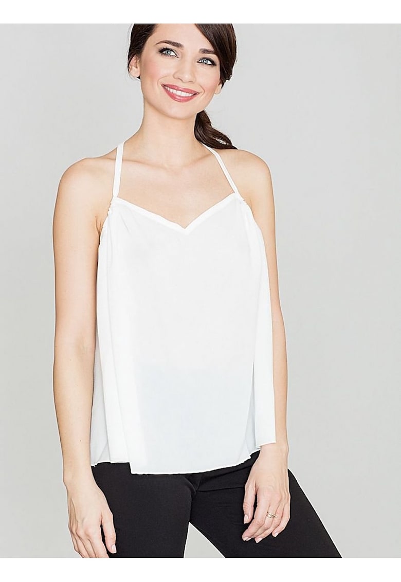 Bluza dama  bej - de vara - cu decolteu la spate si volan - din poliester.