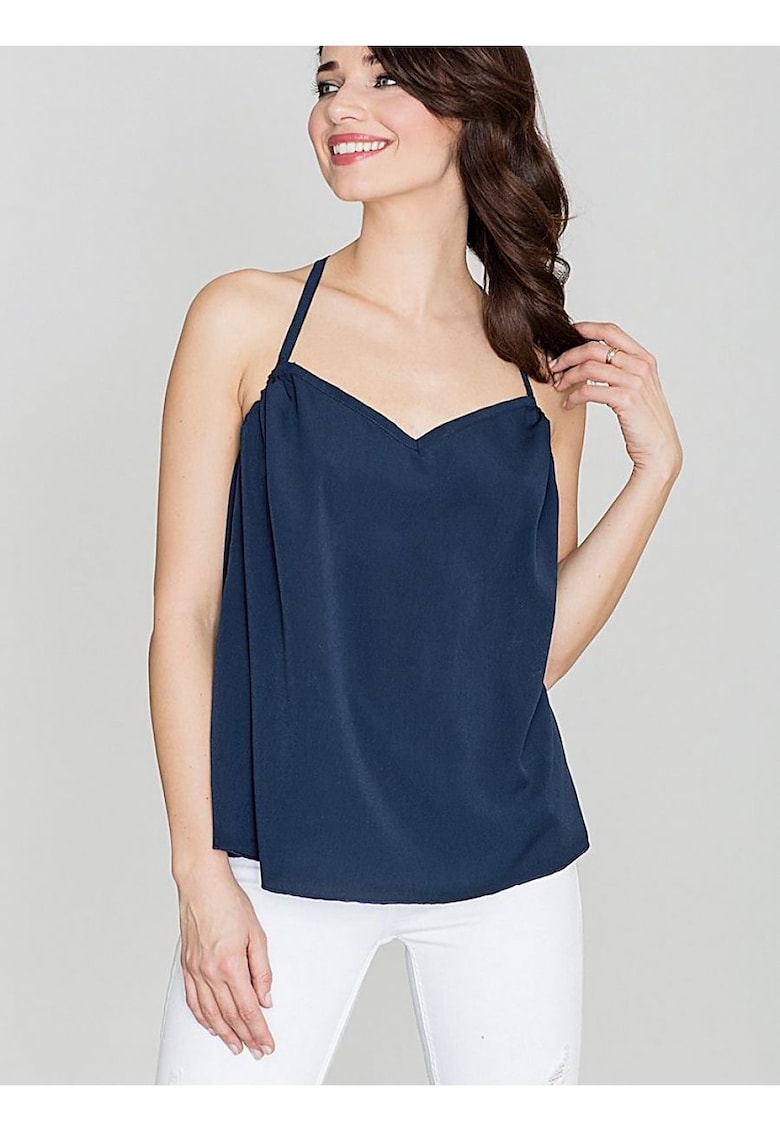 Bluza dama - bleumarin - decolteu la spate - volan la spate - poliester.