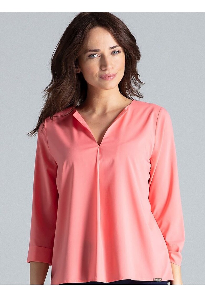 Bluza dama - roz - maneci lungi - decolteu in V - poliester