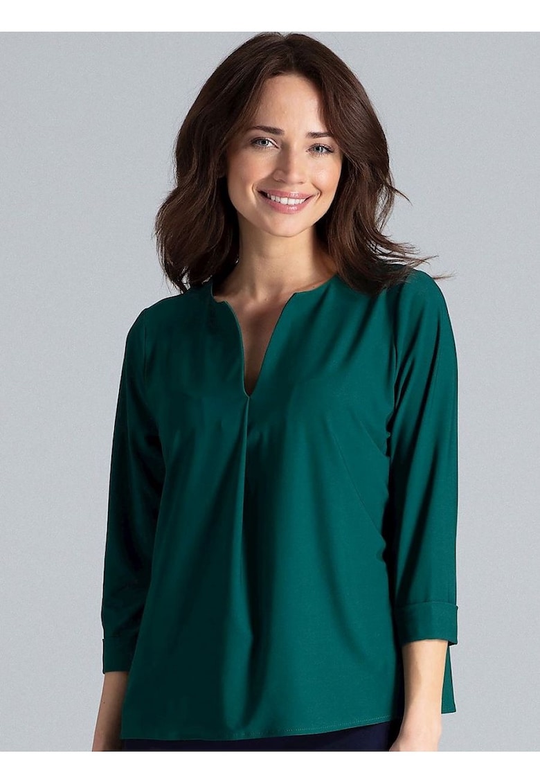 Bluza dama - simpla - cu decolteu in V - verde - poliester