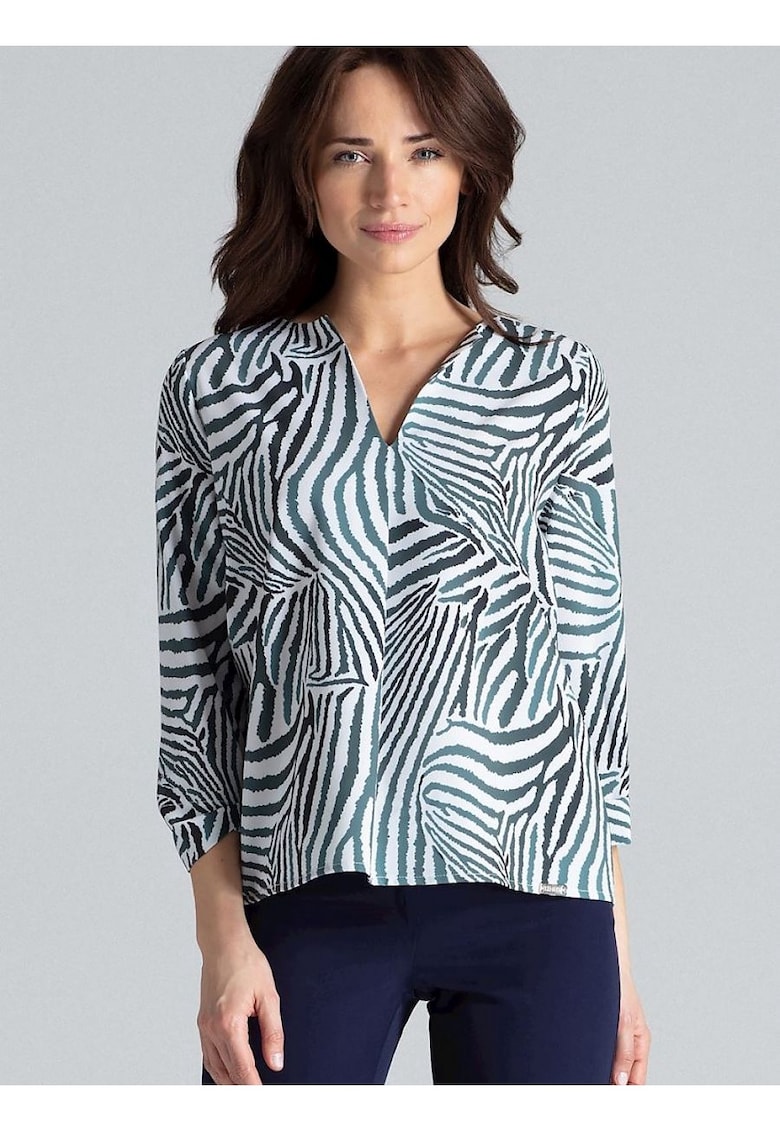 Bluza dama multicolor - maneci lungi - decolteu in V - pliuri contrastante Bluza dama multicolor - maneci lungi - decolteu in V - pliuri contrastante