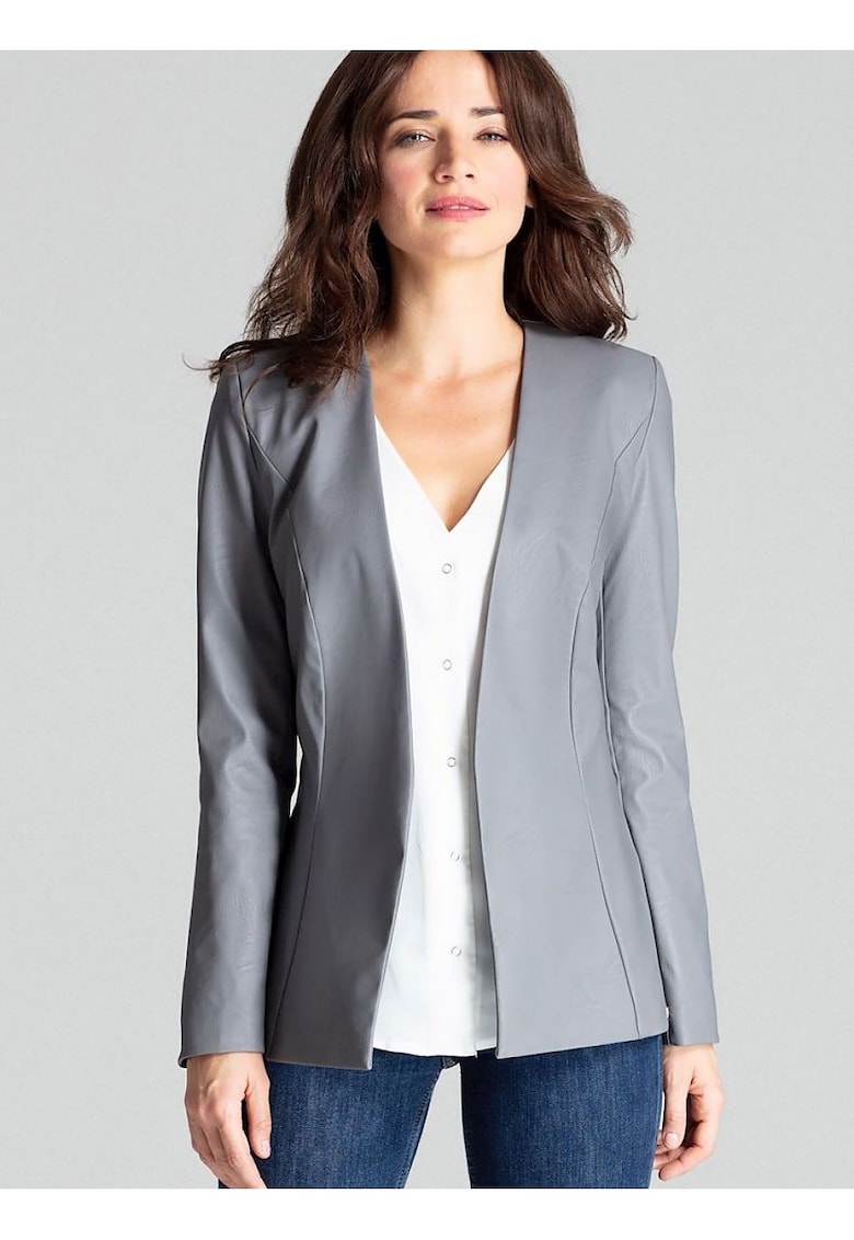 Geaca dama - gri - piele ecologica - croi usor - captusita -