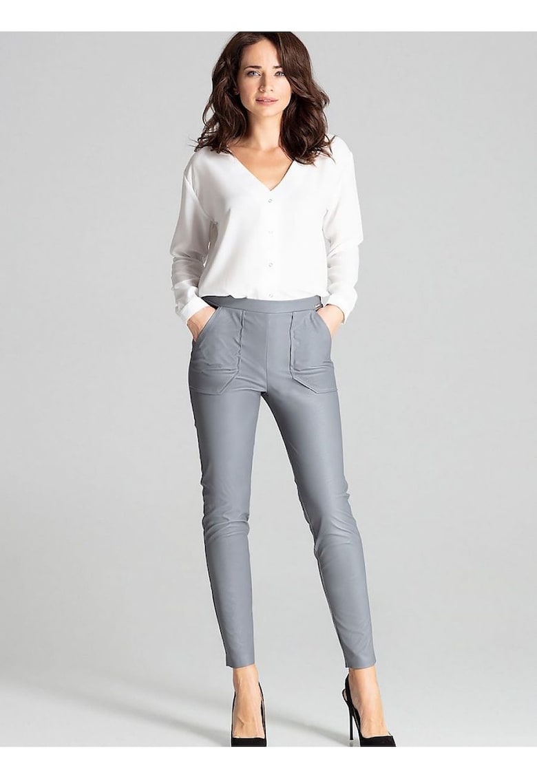 Pantaloni dama - gri - banda elastica - buzunare mari