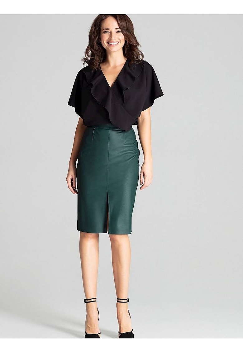 Fusta creion - midi - verde - piele ecologica -