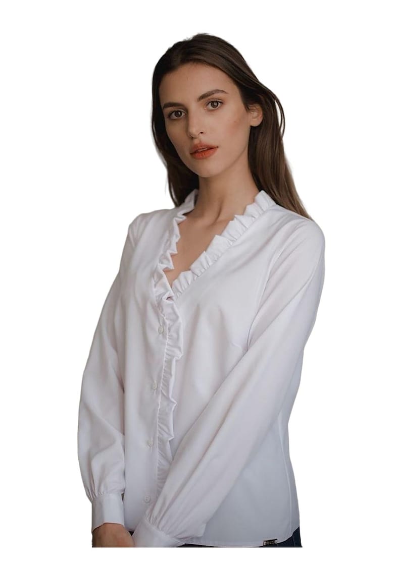 Camasa dama -  alb - cu decolteu in V - maneci lungi - poliester -