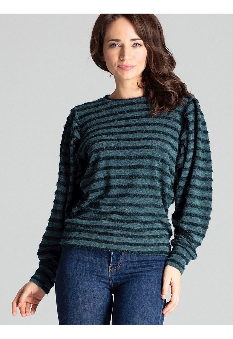 Bluza dama verde - maneci kimono lungi - tricotata cu dungi orizontale - material poliester -
