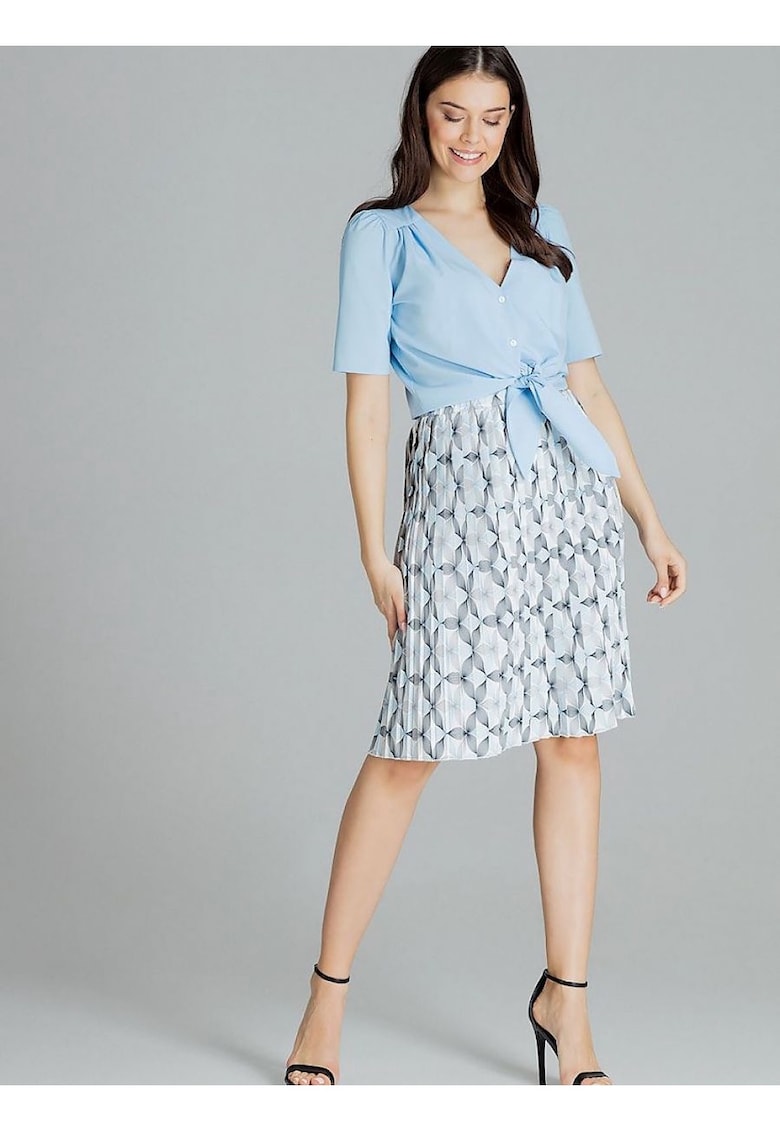 Fusta midi plisata - model cu banda elastica - gri - poliester