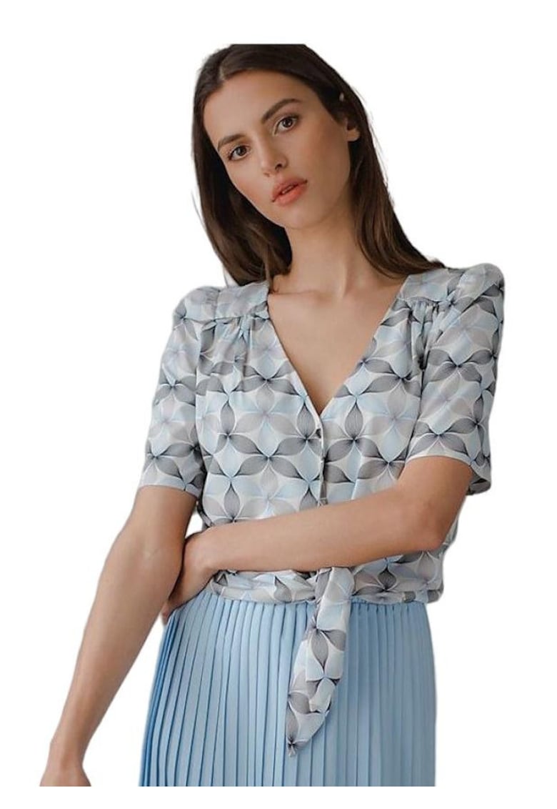 Camasa dama -  scurta - cu decolteu in forma de inima - maneci scurte - multicolor - poliester