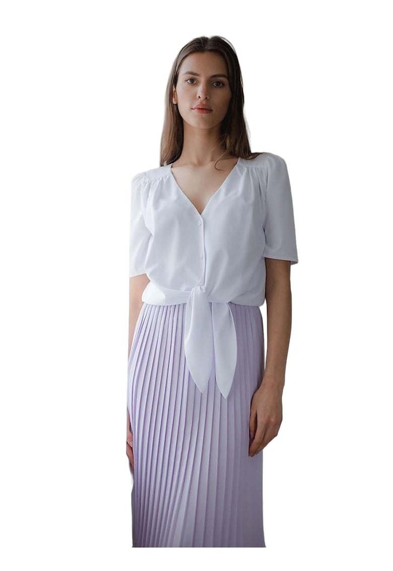 Camasa dama -  alb - cu decolteu in forma de inima - maneci scurte - material poliester. -