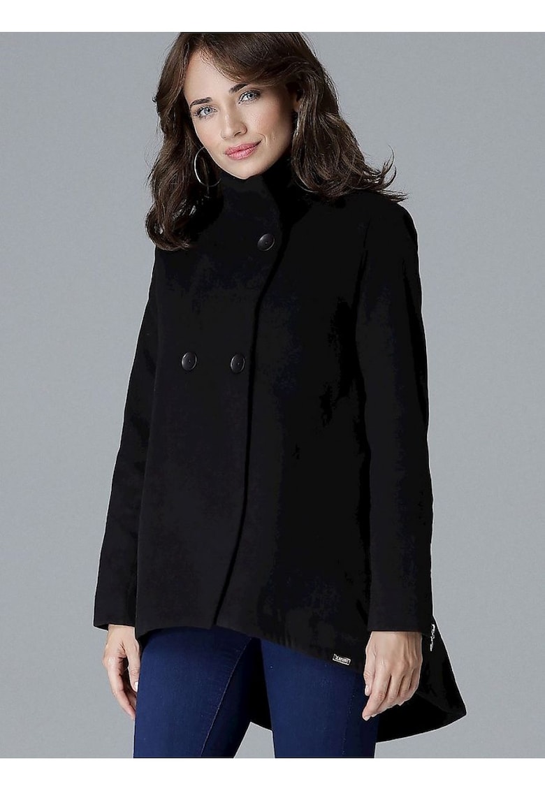 Palton dama -  neagra - cu guler ridicat - maneci cu fermoar - 80% viscoza - Palton dama -  neagra - cu guler ridicat - maneci cu fermoar - 80% viscoza -