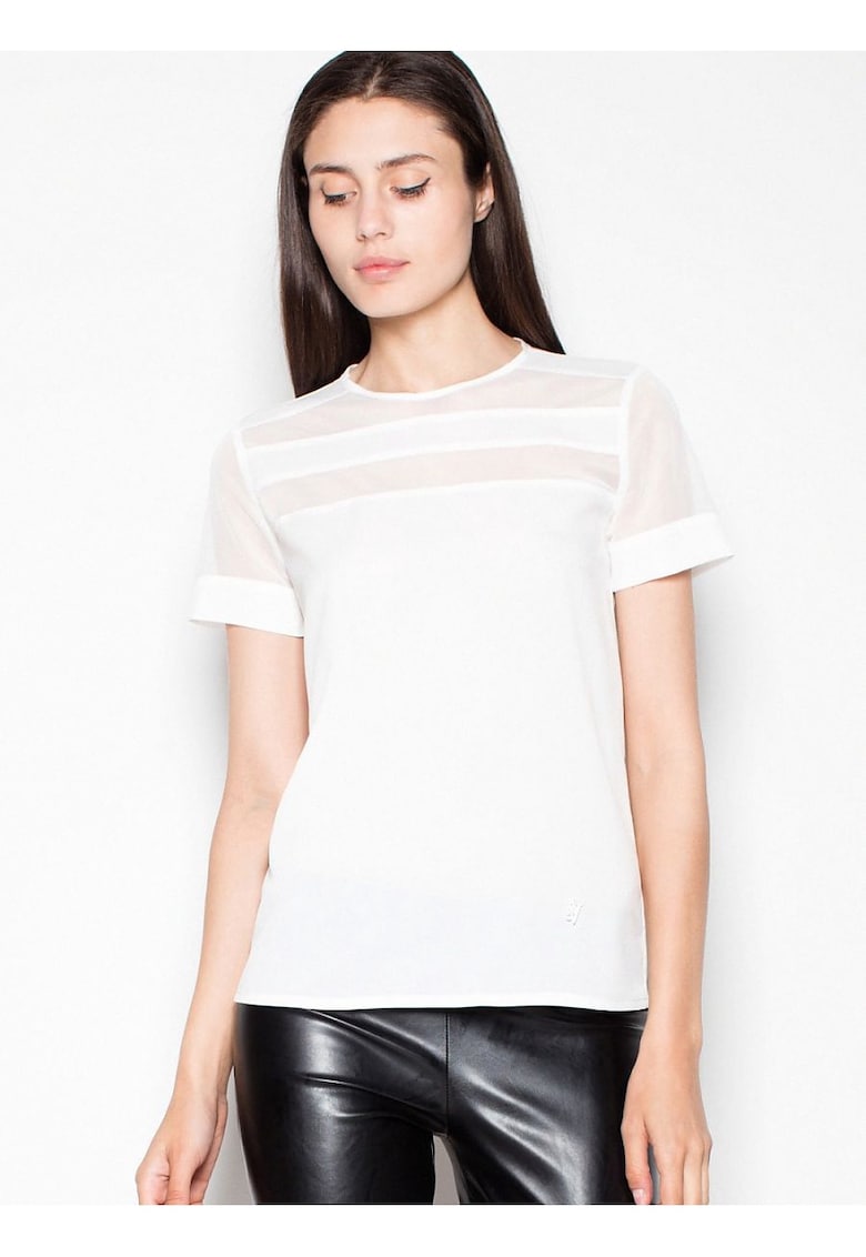 Bluza dama  bej - maneci scurte - decolteu semicircular - material de calitate