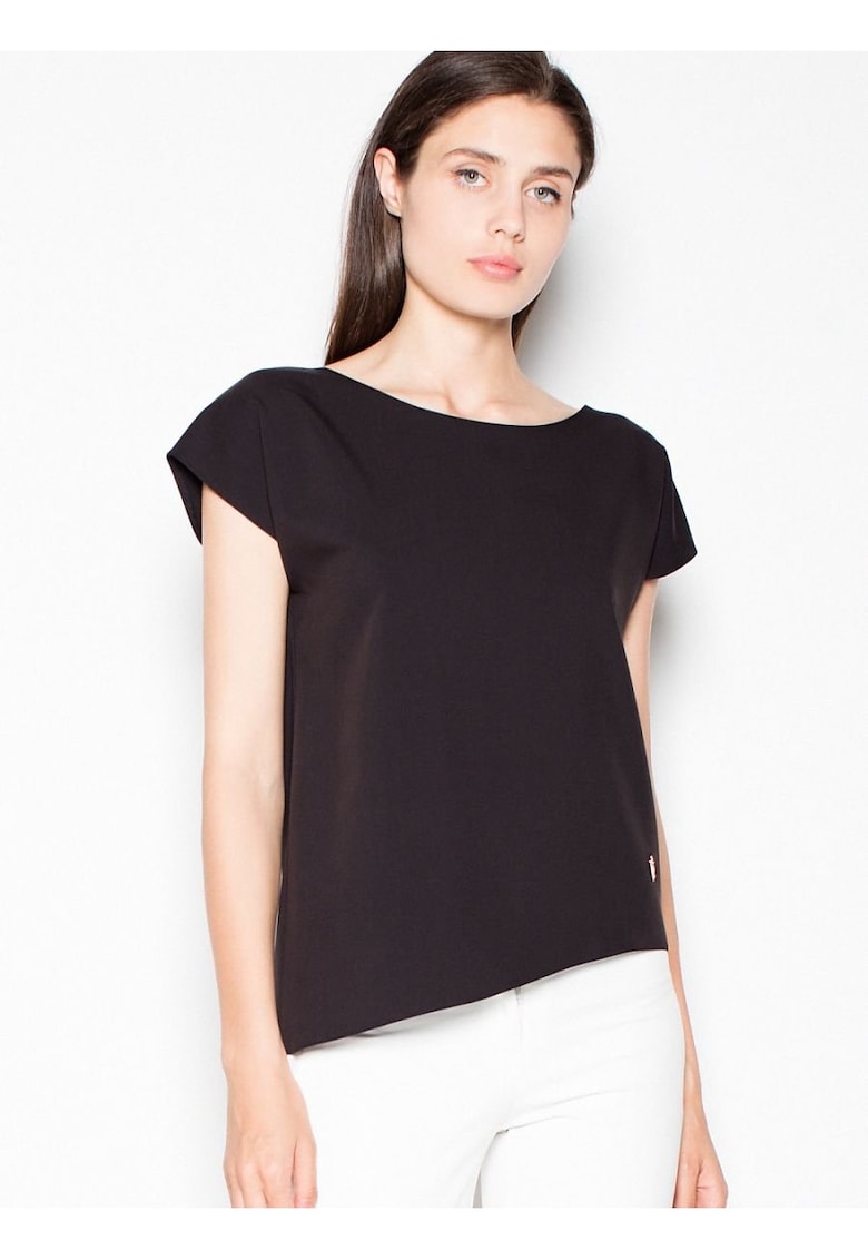 Tricou dama asimetric - negru - poliester-viscosa