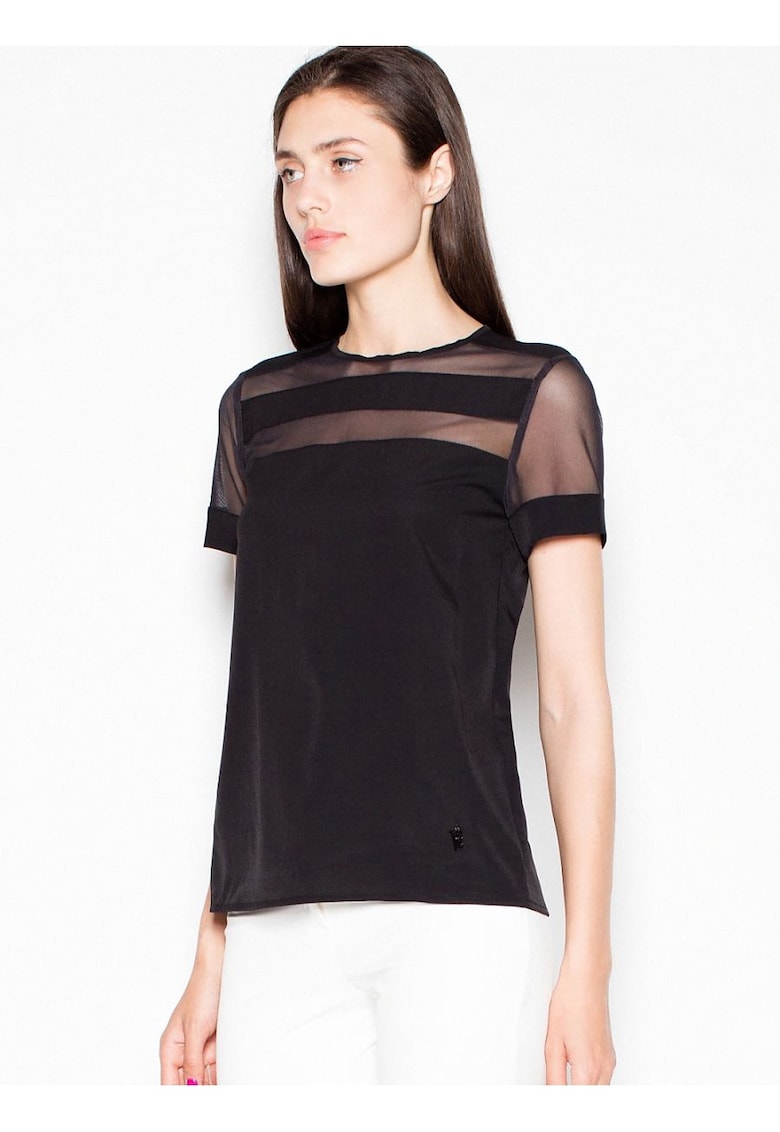 Bluza dama -  neagra - cu maneci scurte - decolteu semicircular - material de calitate -