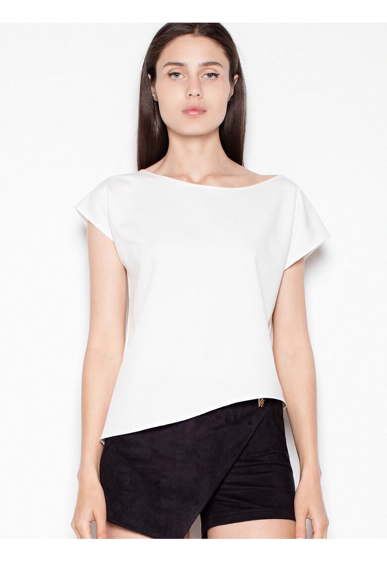 Tricou dama asimetric - elegant - bej - poliester 65% - viscoza 35%