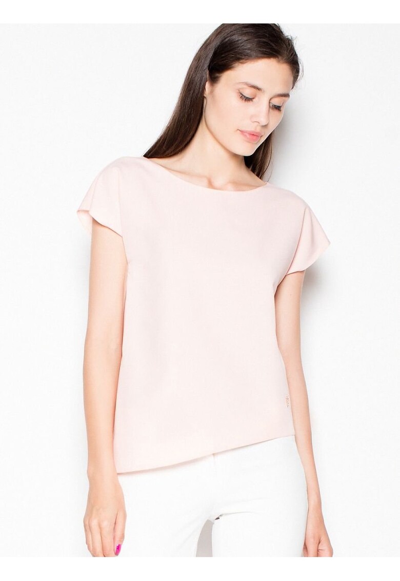 Tricou dama - asimetric - roz - poliester 65% - viscoza 35%