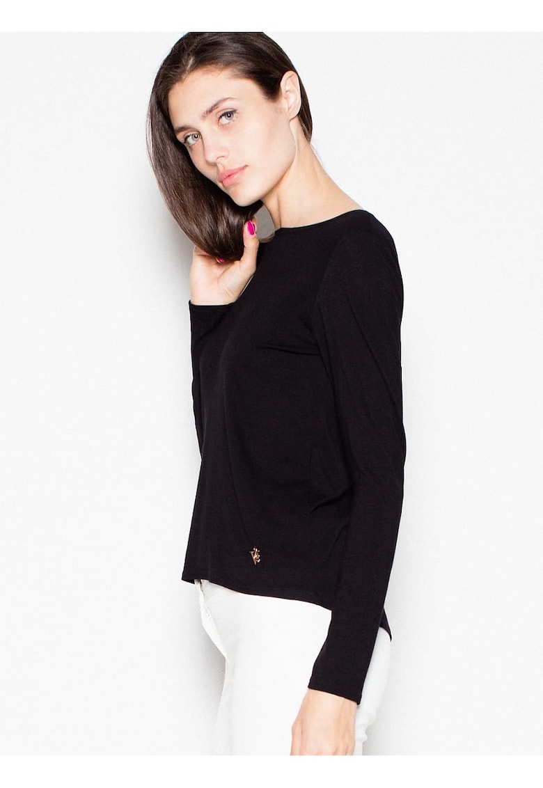 Bluza dama -  scurta - cu maneci lungi - decupaj spate - neagra - viscoza